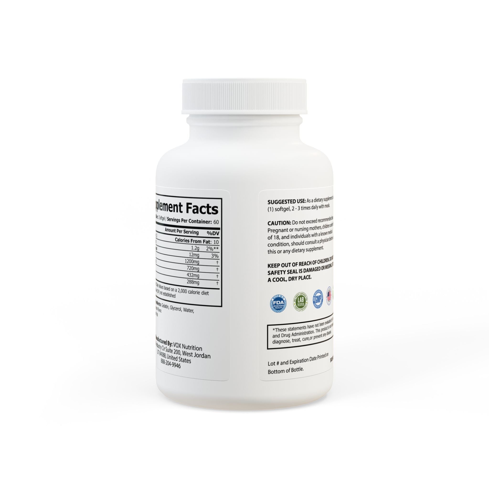 Omega-3 Fish Oil 1200mg – 720mg Omega-3s with 432mg EPA & 288mg DHA – Heart, Brain & Joint Support – 60 Softgels