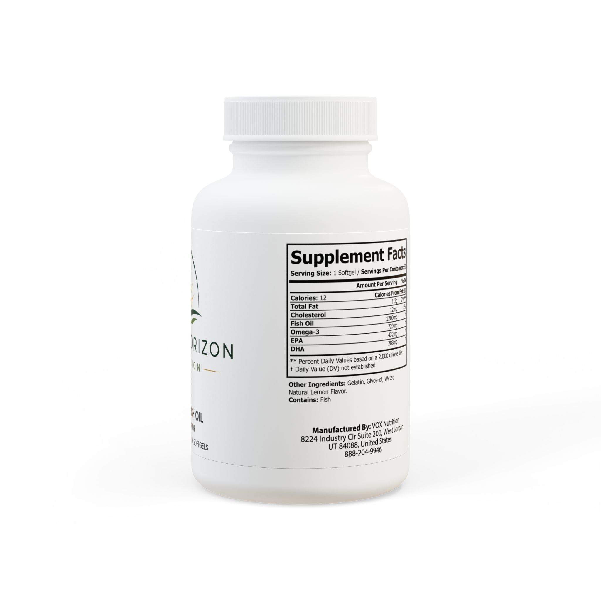 Omega-3 Fish Oil 1200mg – 720mg Omega-3s with 432mg EPA & 288mg DHA – Heart, Brain & Joint Support – 60 Softgels
