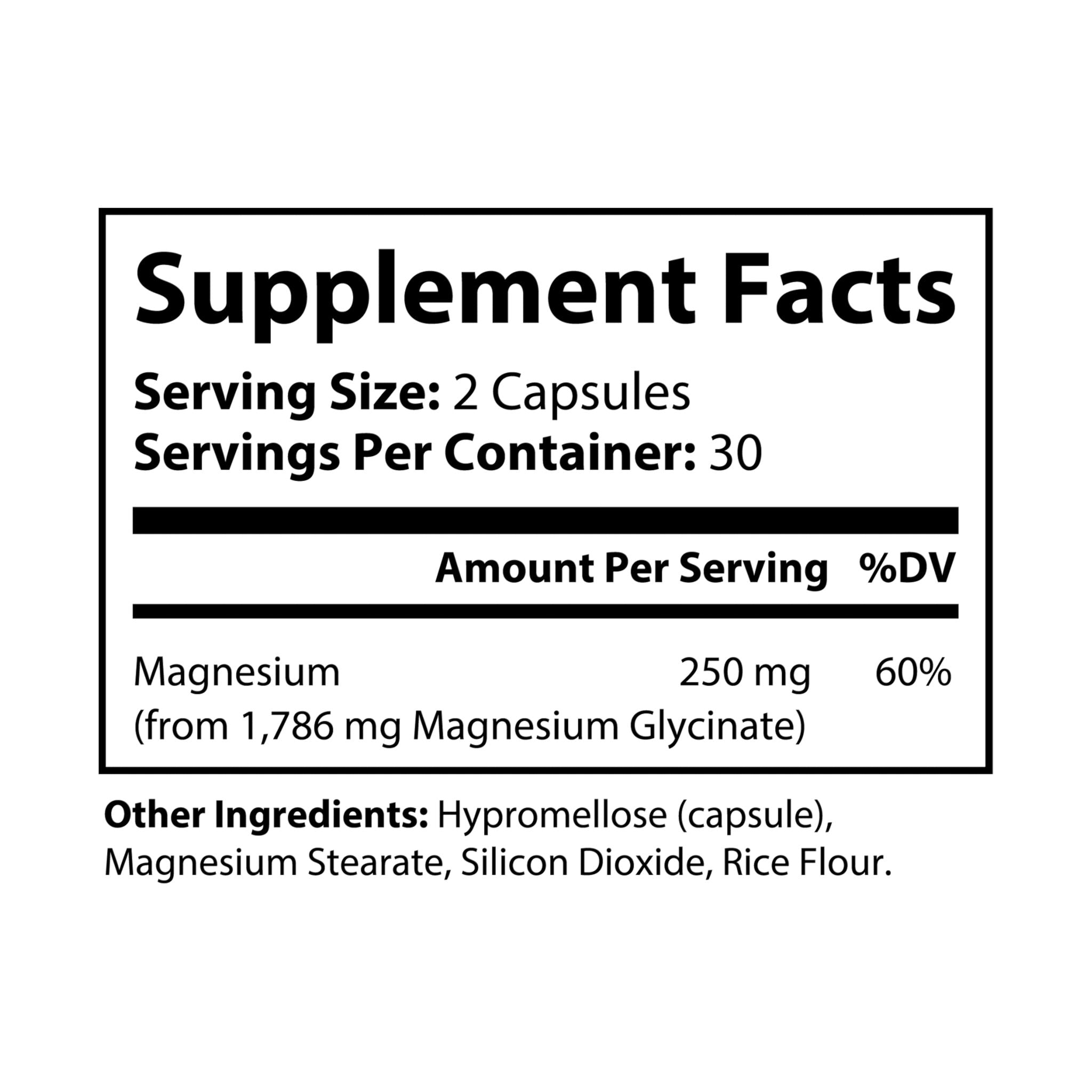 Magnesium Glycinate 250mg – High Absorption Magnesium Supplement for Sleep, Relaxation & Muscle Support – 60 Capsules